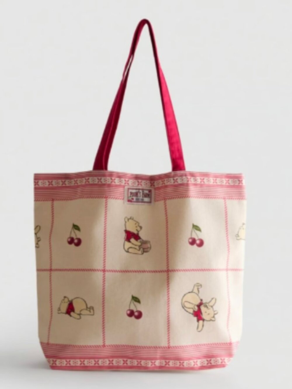 Disney's Winnie the Pooh XL Cotton Canvas Tote Bag Cherry Red